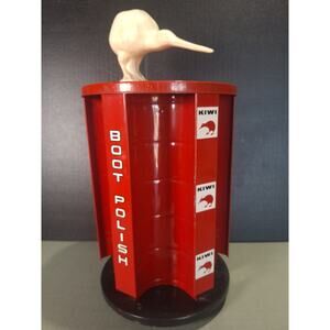 Vintage Kiwi Boot Polish Rotating Store Display Rack w/ Kiwi Bird Topper